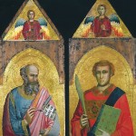 Saint Jean l'Evangéliste et Saint Laurent, deux panneaux de Giotto. DR : http://jerome-cycloblog.blogspot.fr/2015/04/de-giotto-caravage-les-passions-de.html